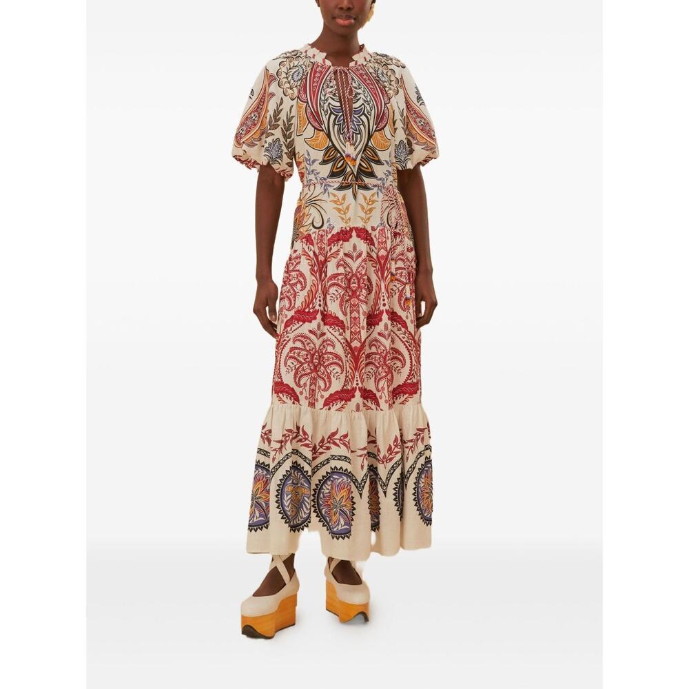 NWT NEW Farm Rio Tropical Camafeu Boho Angled Tiered Maxi Dress Size S
